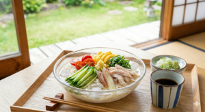 そうめんの栄養を解説するイラスト